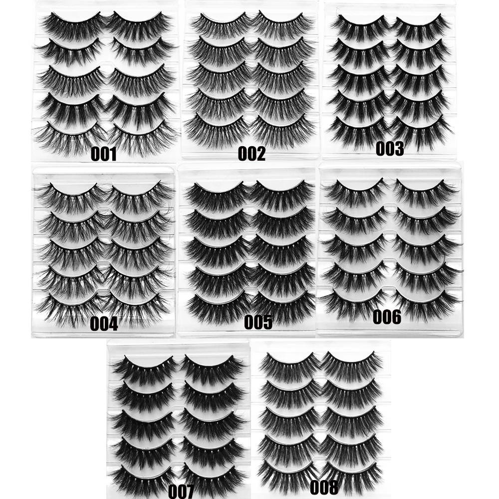 5Pairs 001 Falsche Wimpern Gemischten Stile Wispies Flauschigen Wimpern Verlängerung Handamde Natürliche Lange Schwarze Wimpern Augen Make-Up Werkzeuge