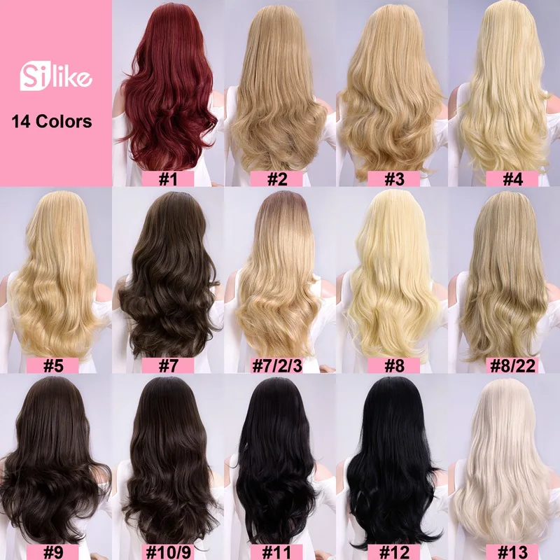 24 Inch Body Wave 3/4 Half Wig Long Synthetic Hair Extensions Ombre Blonde Capless Wigs Hair Clips Extension For Women 210g