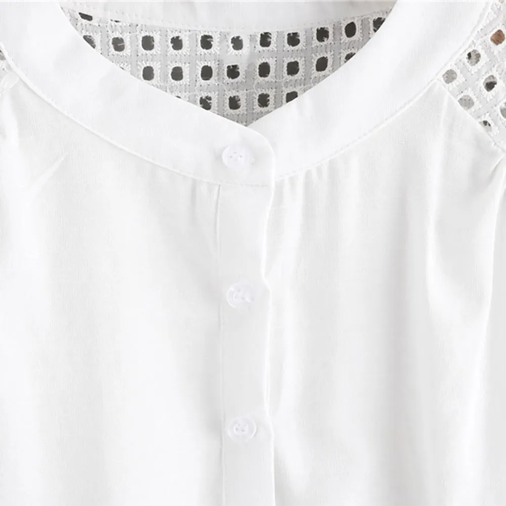 2023 Hot Women Blouse Tops Summer Hollow Top Casual Loose Short Sleeve Solid V-neck Chiffon Blouses Female Shirts Vest Blusa