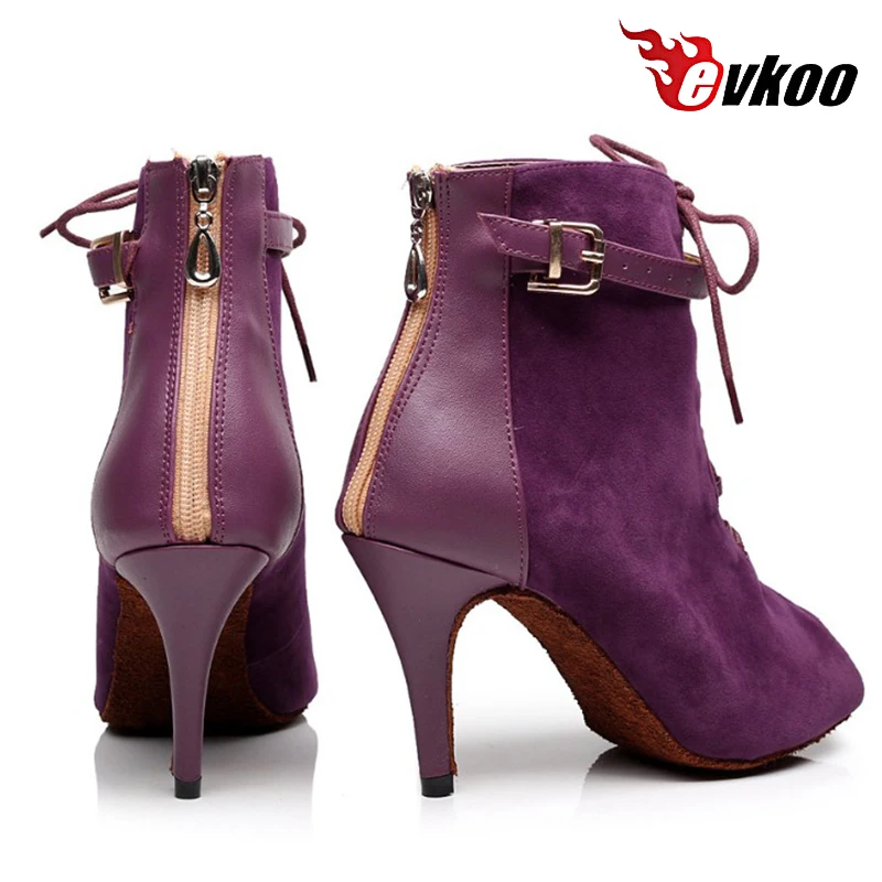 Customsize New Style Purple Nubuck And Black Nubuck 8.5 cm Heel Height Professional Ballroom Latin Dance Shoes Evkoo-426