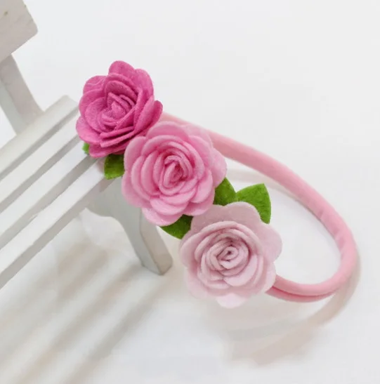 

Boutique 10pcs Fashion Cute Felt Rose Floral Soft Headbands Solid Kawaii Flower Hairbands Princess Headwear Hair Accessories