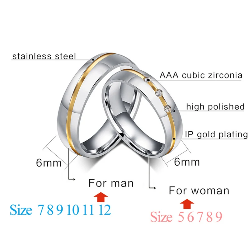 Vnox Wedding Rings for Women / Men 316l Stainless Steel Jewelry for 1 piece