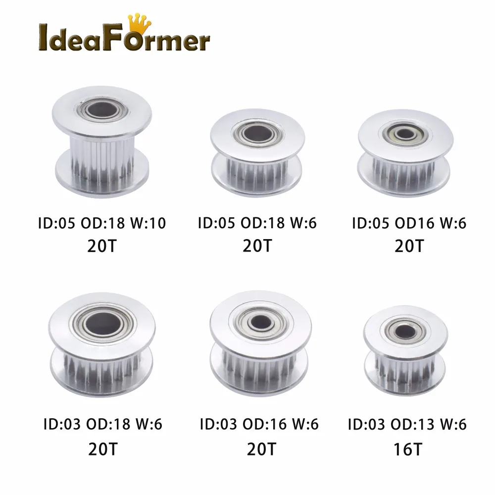 Reprap CNC Idler timing pulley with ball bearing Bore 3/5mm OD13/16/18mm 2GT/GT2 16/20teeth 3D printer for 6mm timing belt