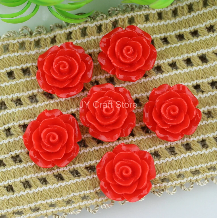 Free Shipping!set of 100pcs Red Rose Flower Flatback Resin Cabochons Artificial Rose phone Case DIY Decor 20mm wholesale