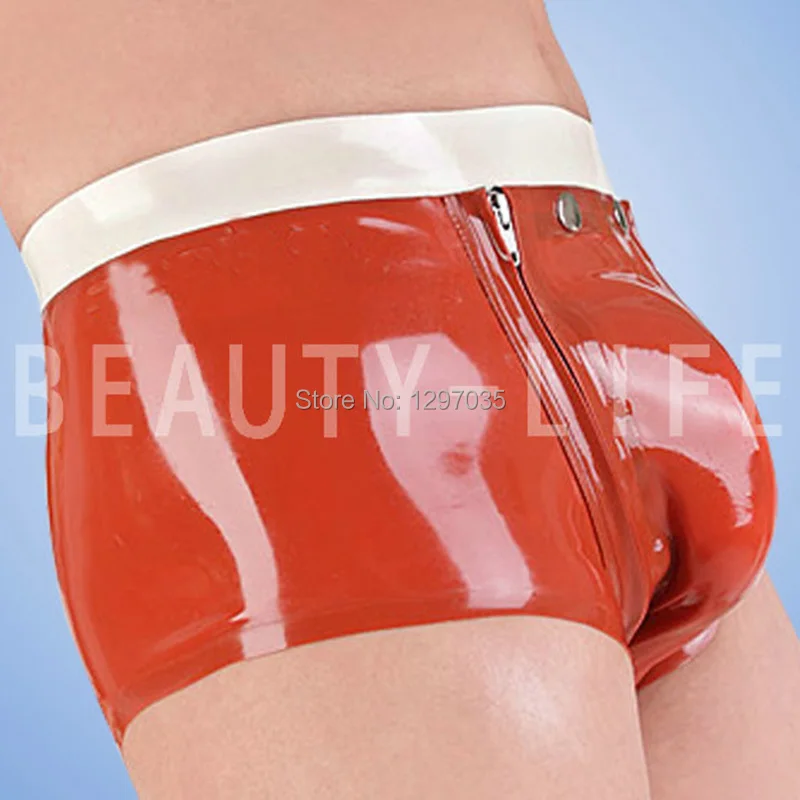 Latex Shorts  Underpants  Zipper Snap Hole penis fetish plus size customizable  natural handmade Boxers men ball Pouch