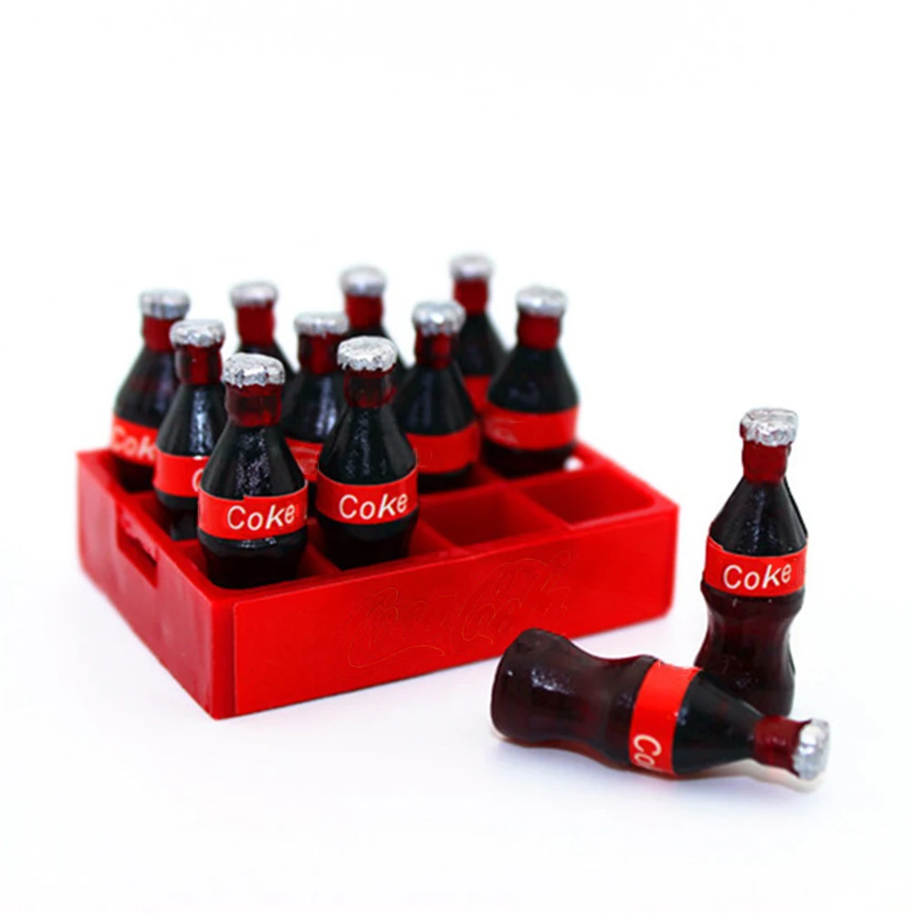 1/12 Dollhouse Miniature Accessories Mini Coke Bottle with Tray   Simulation Drinks Model Toy for Doll House Decoration