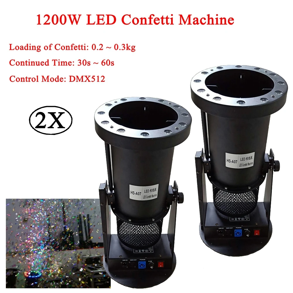 

2Pcs/Lot 1200W DMX Confetti Blower Stage Effect Cannon LED RGB Confetti Machine For Disco DJ Party Wedding Show Decoration