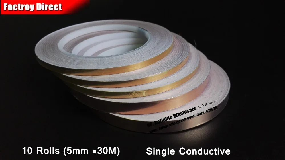 

10 Roll 5mm*30M*0.06mm Self-Adhesive Copper Foil Tape for Electromagnetic Wave EMI Shielding Phone Signal Masking, Guitar Bass