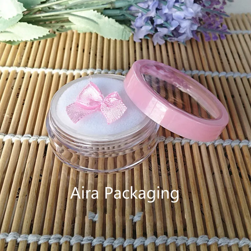 5G 40pcs/lot Clear Empty Loose Powder Case with Sifter Makeup Tool DIY Round Elegant Cosmetic Powder Container with Pink Cap