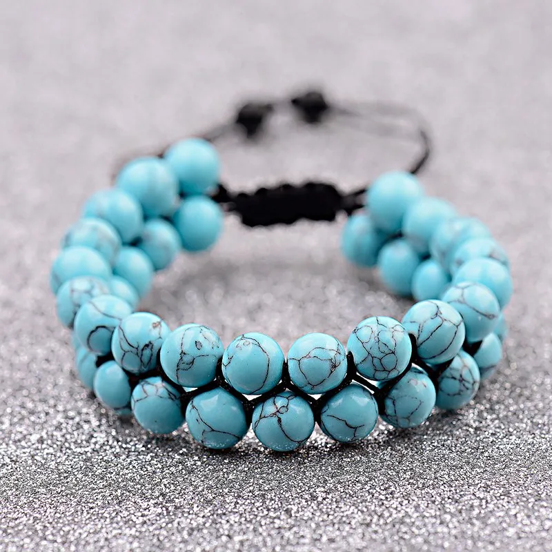 Fashion Black Lava Stone Beads Bracelet Men Homme Ethnic Yoga Double Layer Turquoises Strand Bracelets Bileklik Pulseras Hombre