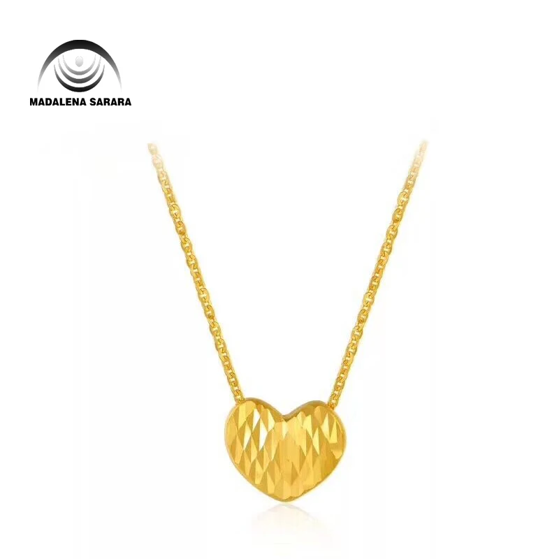 

MADALENA SARARA Pure Gold Heart Pendant 18k Pure Gold Chain Necklace Small Clavicle Water Wave Necklace