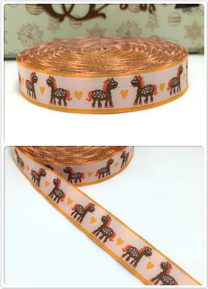 2014 NEW wholesale 5/8 '(16 mmx10yards) 100% Polyester Woven Jacquard Ribbon pony with love