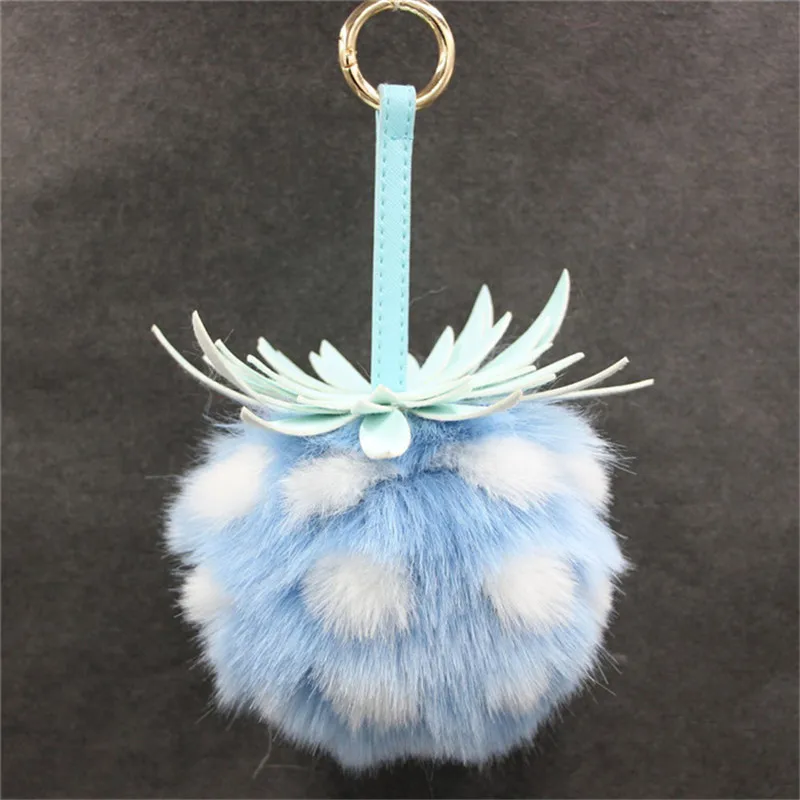 13cm Faux Rabbit Fur Pom Pom Pineapple Pendant Key Chain Gold Ring Women Bag Charms Bunny Fur Pompom Keychain Trinket Party Gift