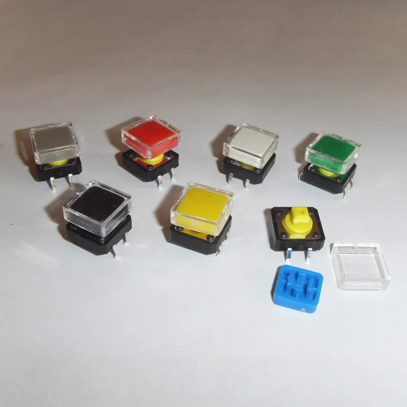 140pcs/lot 12*12*7.3mm DIP Tactile Push Button with colorful Cap and transparent Cover Tact Switches 12x12mm Colorful