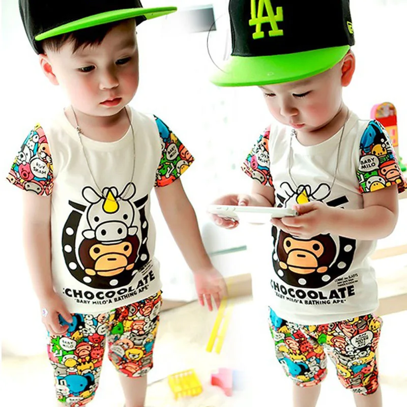 2015 summer new children clothing high quality Cotton baby clothing set T-shirts + shorts 2pcs for 0-3 year baby boys clothes