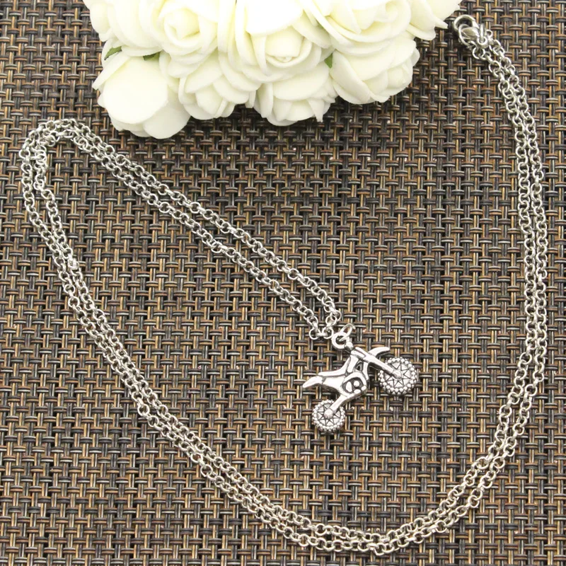 New Fashion Motorcycle Motorcross Pendants Round Cross Chain Short Long Mens Womens DIY Silver Color Necklace Jewelry Gift