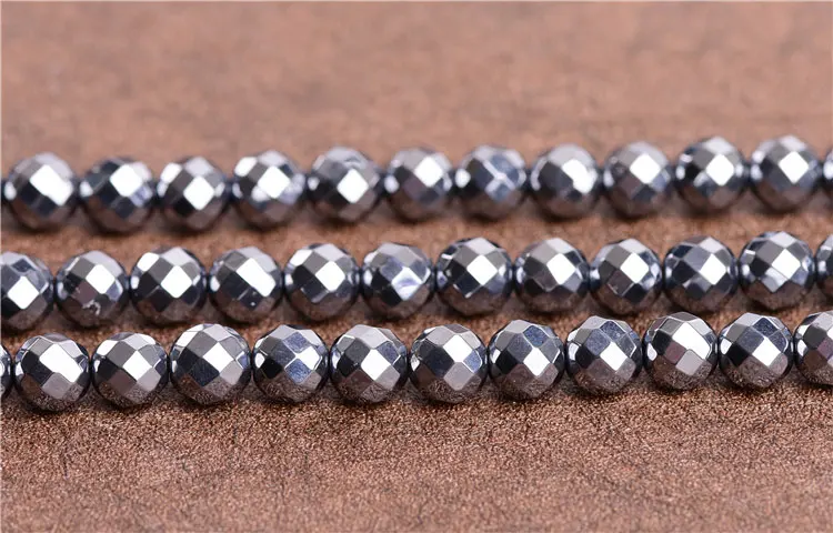 6-14mm Natural Terahertz Stone Beads 15\'\' Round Faceted Gray DIY Loose Beads For Jewelry Making Beads Men Bracelet Necklace Gift