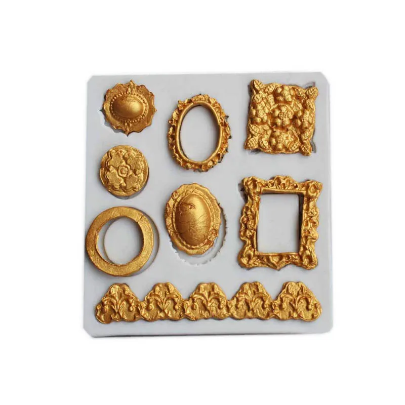 Frame Cake Border Silicone Molds Gem Jewelry Relief Fondant Cake Decorating Tools Gumpaste Chocolate Candy Moulds