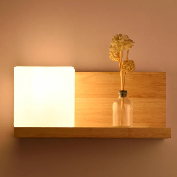 Modern Chinese Led Wall Lamp Creative Bedside Hotel Project Wall Lamp Solid Wood Plain Bedroom