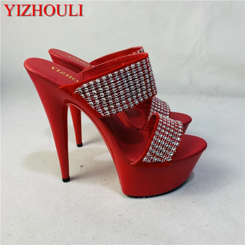 Fashion banquet high heels, 15 cm high fashion leather slippers, vamp sequins, stage slippers