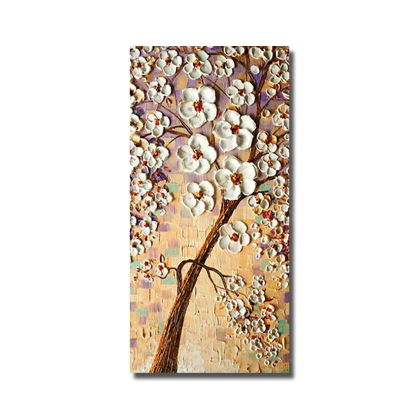 

Free Shipping 100% Hand-painted Oil Painting Modren White Flower Tree Home Decoration Pictures For Living Room Wall No Framed