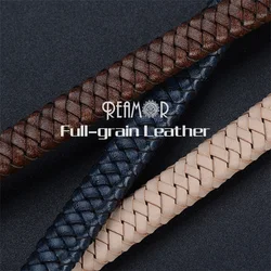 REAMOR 1M 12*6mm Good Flexibility Genuine Braided Leather Rope Cowhide Leather Cord For Bracelets DIY Jewelry Making Findings