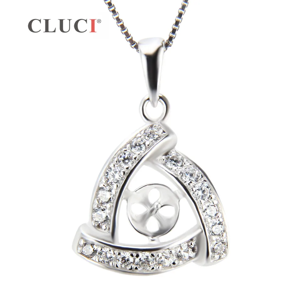 CLUCI High Quality Triangle shape Zircon Pendant for jewelry making, Sterling 925 Silver Tiny fitting for pearl necklace SP176SB