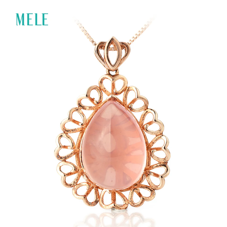 

MELE Natual pink crystal silver pendant , pears 13mm*18mm, special design and special gift for Christmas