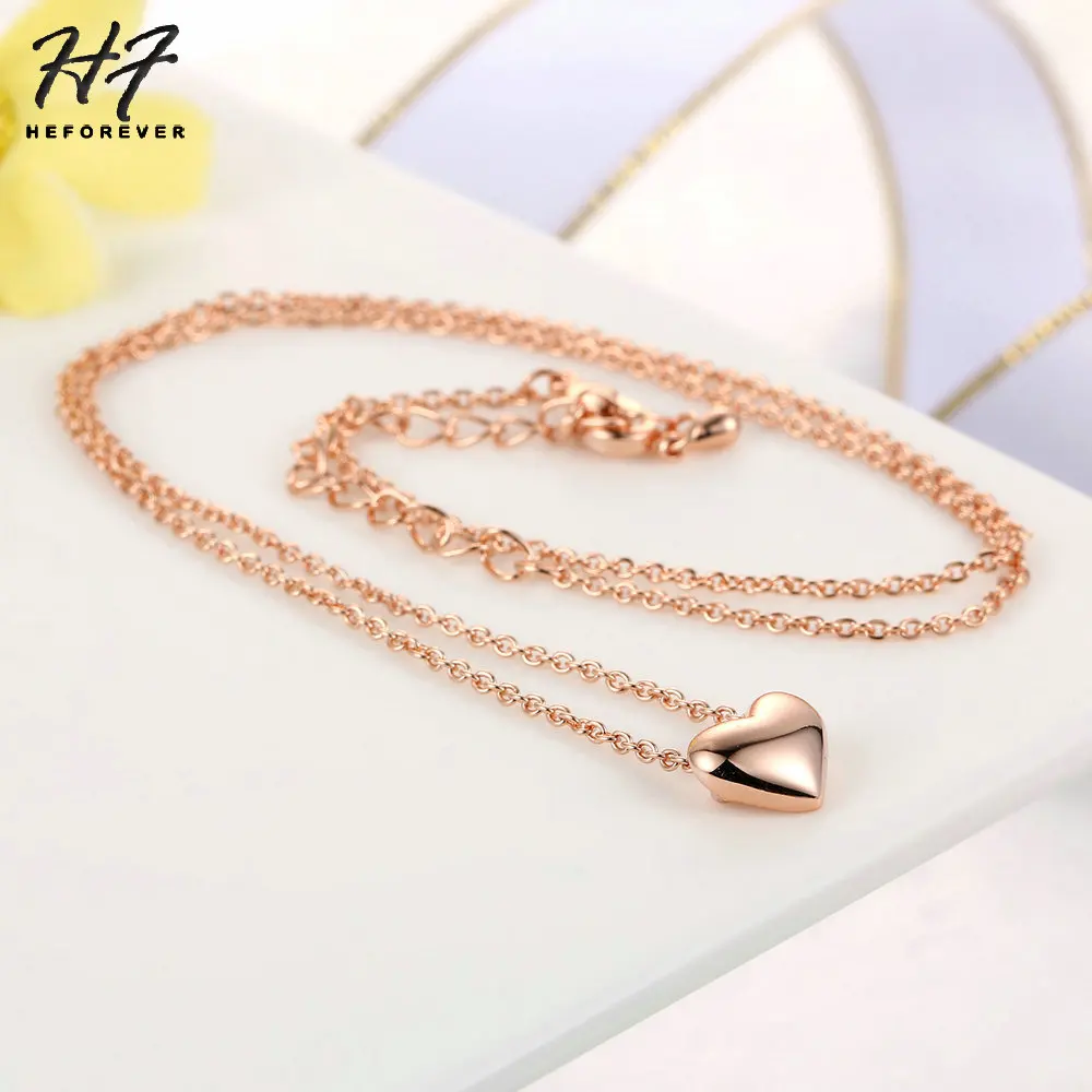 High-end Quality Romantic Heart Shaped Pendant Necklace for Women Rose White Gold Color Chain Fashion Jewelry Xmas Gift N099