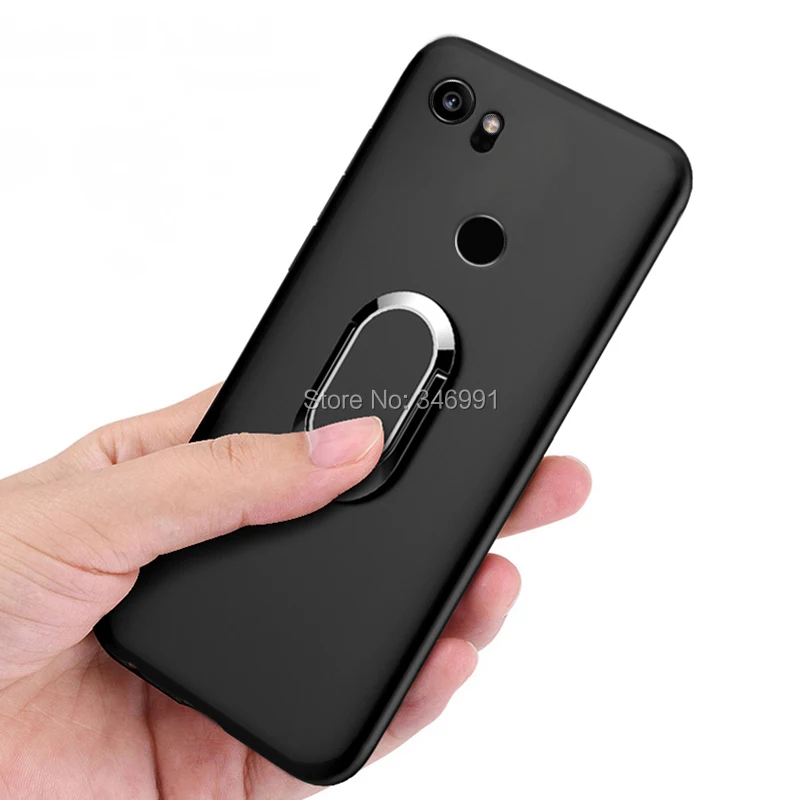 Cover for Google Pixel 2 XL 2XL Case luxury 6.0 inch Soft Black plastic Metal Finger Ring Coque for Google Pixel 2 XL Phone Case