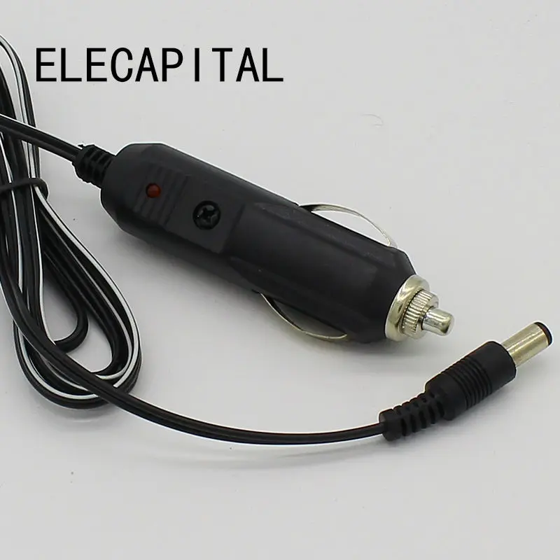 Car Cigarette Lighter 5.5*2.1mm Plug Cigar Power Connector Fused With Light LED With 1.5m Wire Cable End Caps