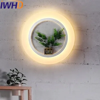 

IWHD Ring Acylic Modern Wall Lamp LED Fashion Iron Wall Sconces Bedroom Stairway Lighting Fixtures Luminaire on the Wall