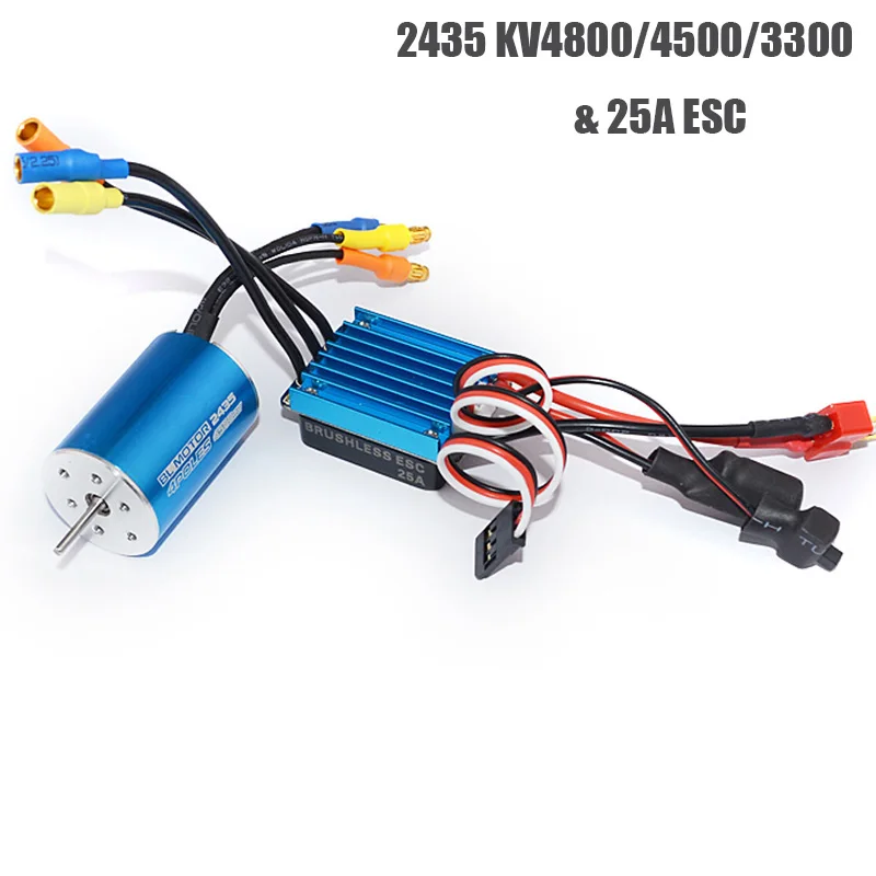 RC 2435 4500/3300KV 4P Sensorless Brushless Motor with 25A Brushless ESC for 1/16 1/18 RC Car Off Road Truck