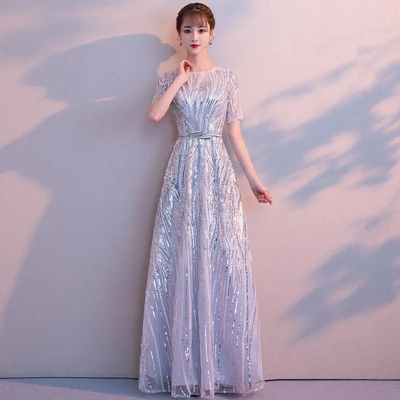 FADISTEE New arrival luxury party dresses evening dress Vestido de Festa luxury silver sequins half sleeve prom lace long style