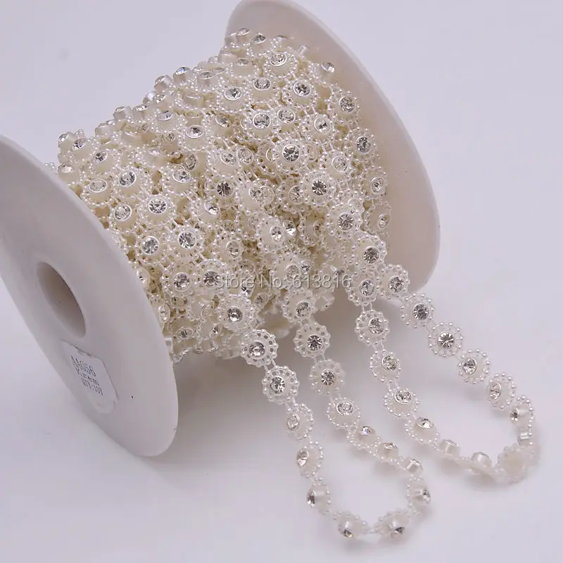 10yards 10mm Ivory White Pearl Rhinestone Chain Trims Sewing Crafts Costume Applique