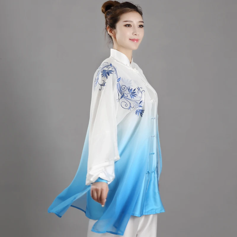 Chinese Tai Chi Uniform Men Embroider Gradient Wushu Martial Arts Sets Women Morniong Kung Fu Clothing Taiji Suit Exercise