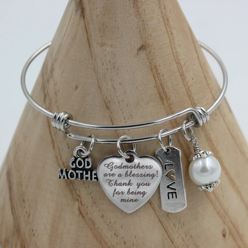 Stainless Steel Expandable Wire Bangle Women Jewelry Godmother Charm Bracelet Bangles God Mother Gifts Bijoux Pulsera