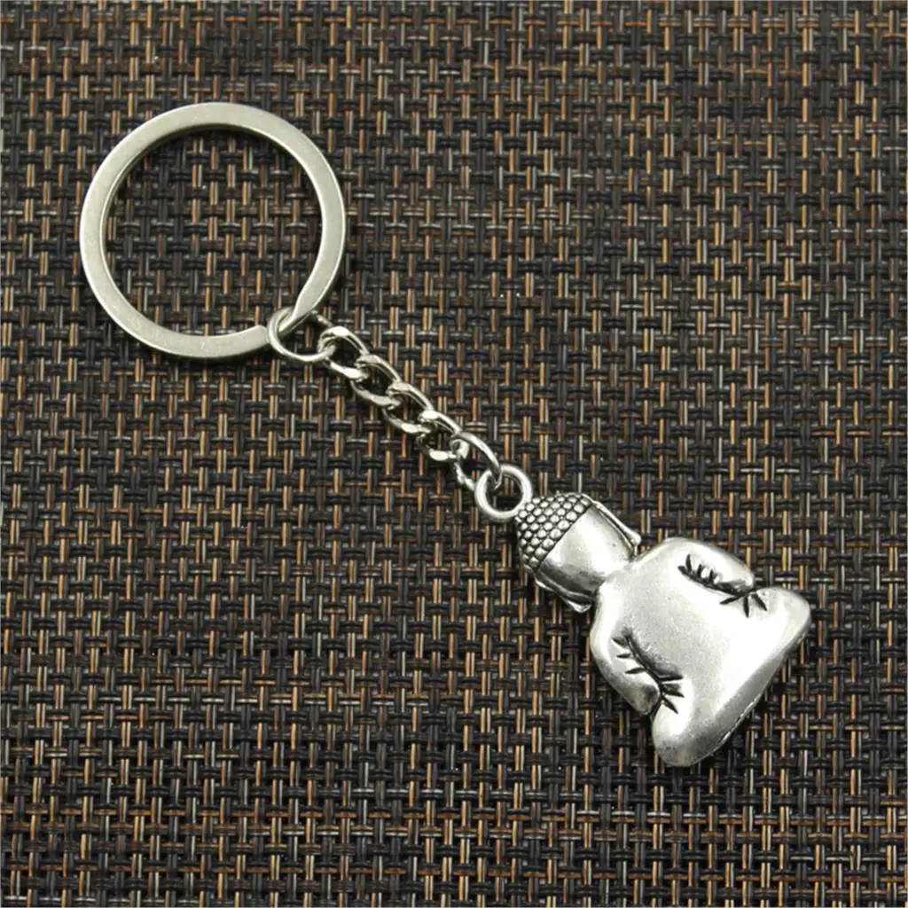 New Fashion Men 30mm Keychain DIY Metal Holder Chain Vintage Meditate Buddha 39x23mm Silver Color Pendant Gift