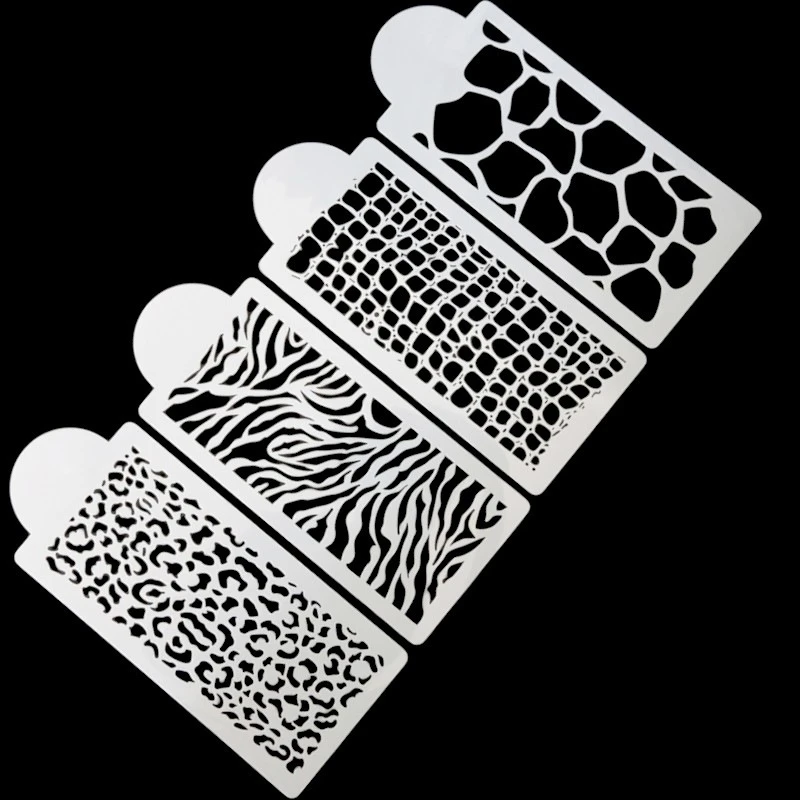 4PC Cake Decorating Bakery Tool Fondant Mold Croco Snakeskin Leopard Zebra Bakeware Baking Fondant Stencil Template Mold E658