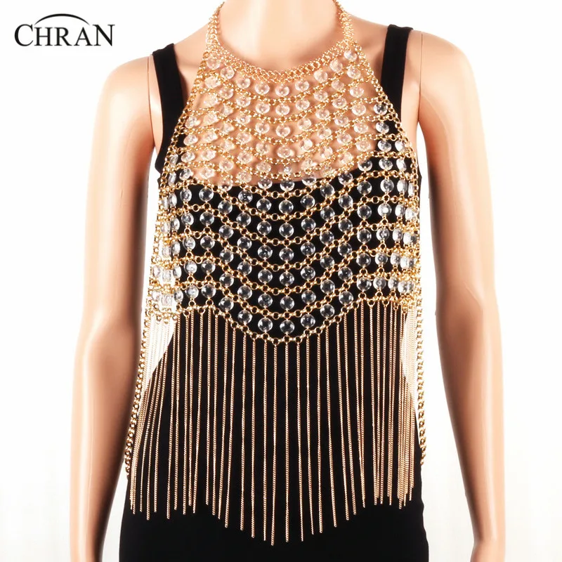 Chran Sexy Beaded Bralette Women Harness Chain Crop Top Necklace Bikini Beach Body Belly Waist Dress Halter Necklace Jewelry