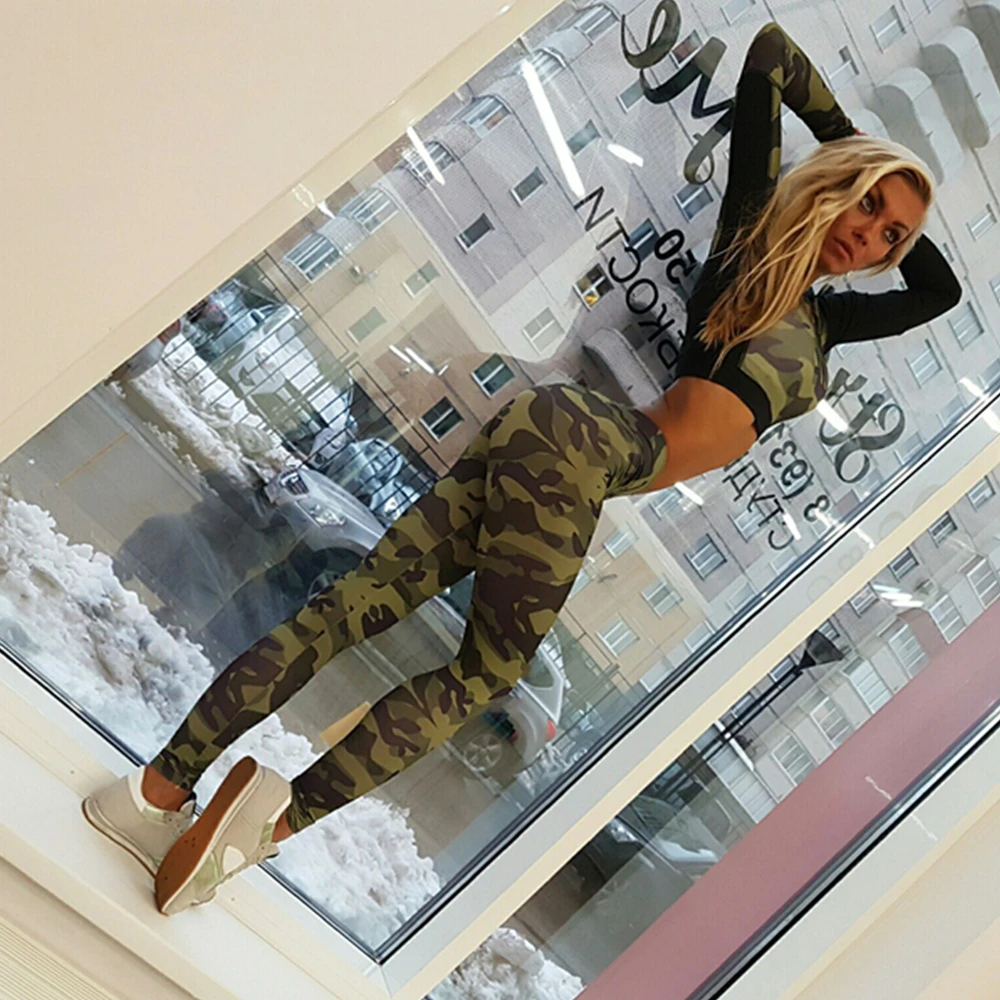 Women Yoga Sets Camouflage Sport Suit Qucik Dry Fitness Tight Clothing Gym Tracksuit Slim Military Sportwear Running Sweatshirts