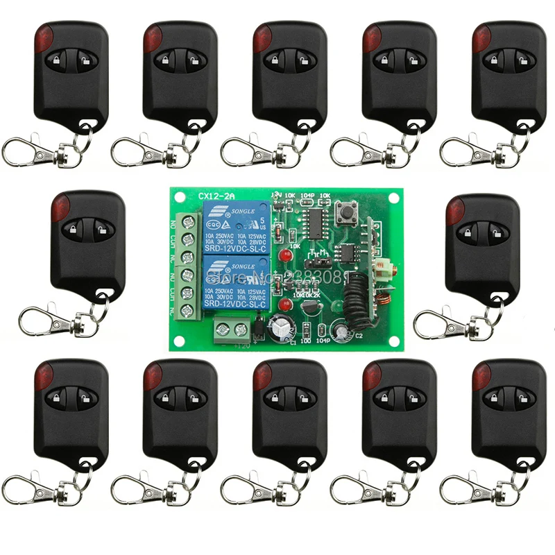 

DC12V 10A 2CH 315MHz/433MHZ Wireless RF Remote Control Switch 12* cat eye Transmitter+1*Receiver for Appliances Gate Garage Door