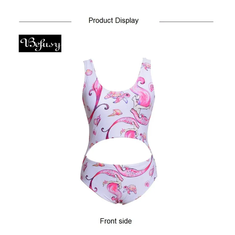 Befusy 2018 New Lovely Mermaid Printed Swimsuits Women Sexy One Piece Swim Suit Bodysuit Bathsuit Sweety Swimwear Playsuit