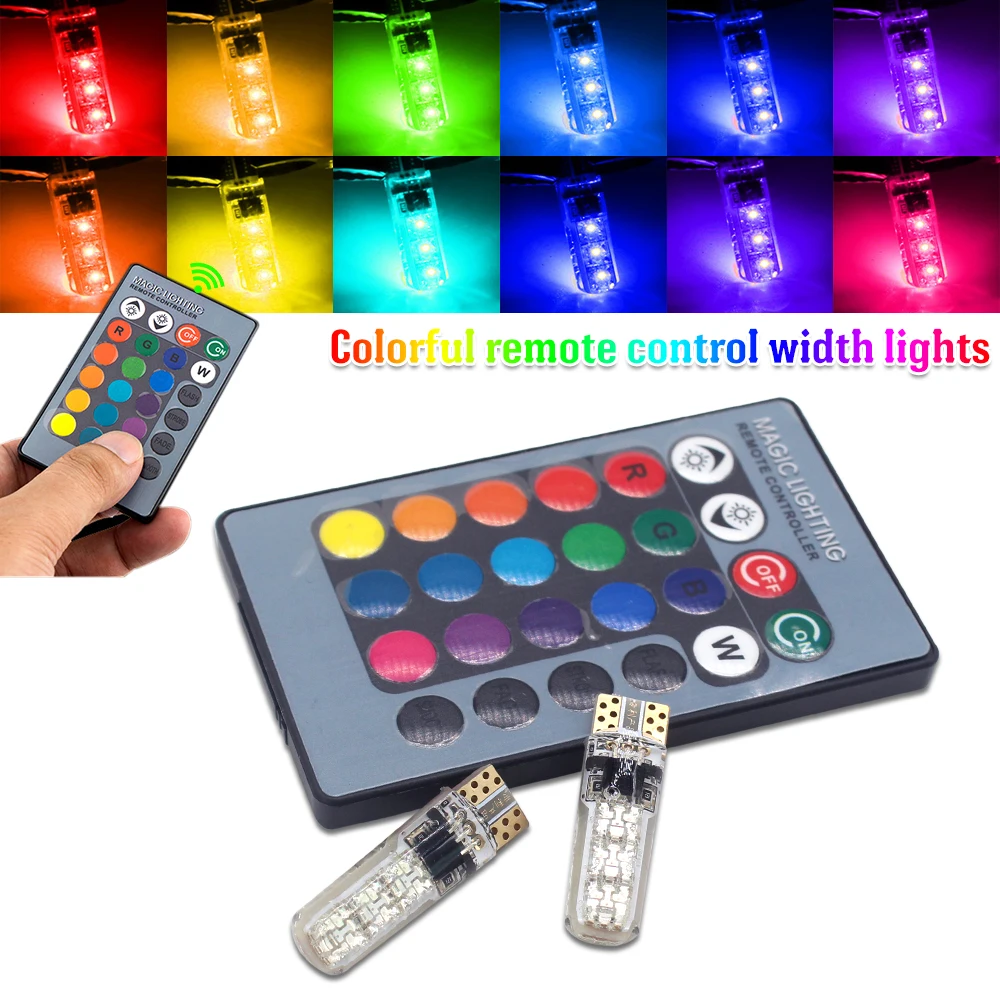 2X Car T10 W5W LED T10 5050 6SMD RGB W5W Auto Instrument Clearance Lights Width Lamp Car Accessories Remote Control DC 12V