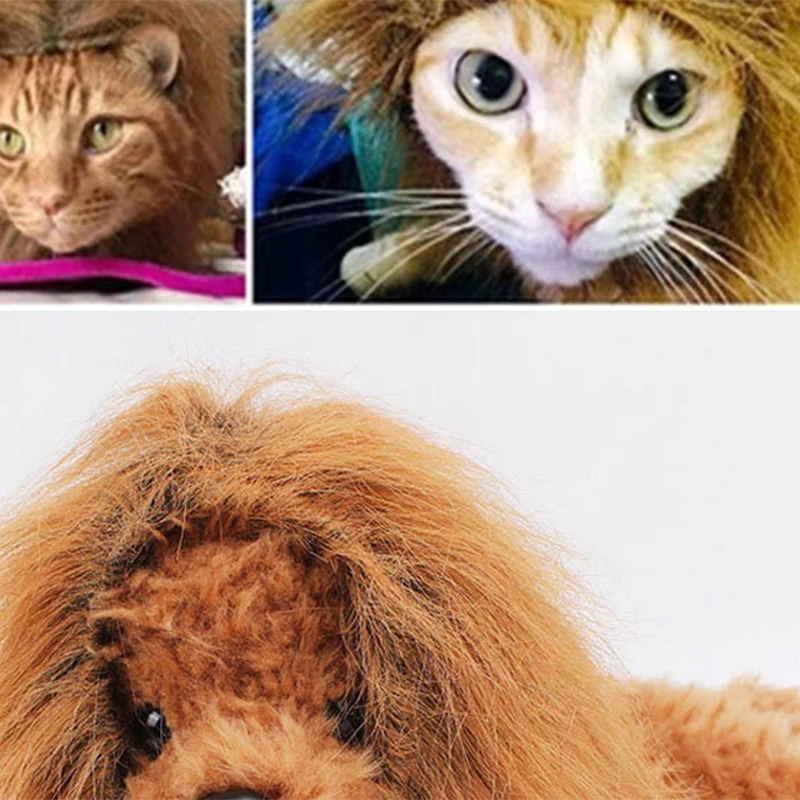 Cute Pet Dog Cat Cosplay Clothes Transfiguration Costume Lion Mane Warm Wig Large Dog Party Decoration With Ear Pet Accessories