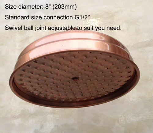 Imagen 2 del producto Cabezal de ducha tipo lluvia redondo de cobre rojo antiguo de 8 "", tubo de extensión, brazo de pared, brazo de ducha, accesorio de baño (estándar 1/2"") Nsh100