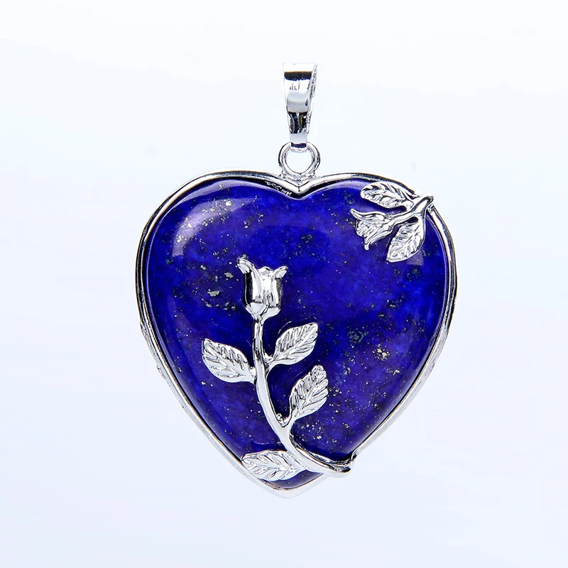 New Arrival Natural Stone Jewelry Rose Flower Pendant for Women Girl Necklace Metal Leaf Copper Real Love Heart Gem Jewellery