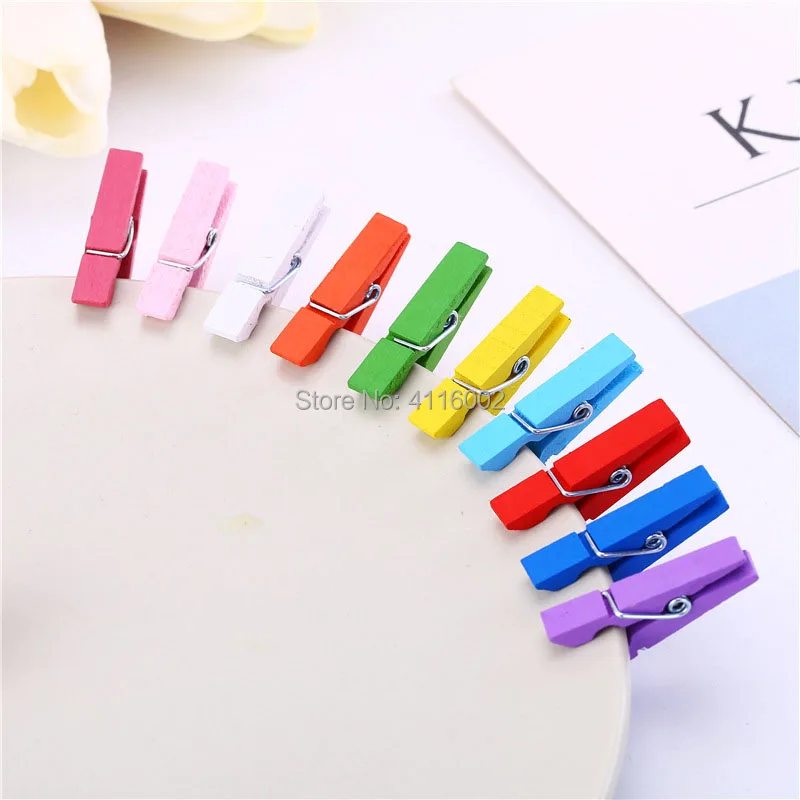 1000pcs Mini Spring Clips Clothespins 35mm Colorful Wooden Craft Pegs For Hanging Clothes Paper Photo Message Cards