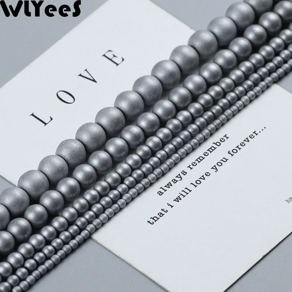 WLYeeS Polish Matte Hematite Beads Silver Plated Natural Stone 2 4 6 8 10mm Ball Loose Beads for DIY Jewelry Bracelet Making