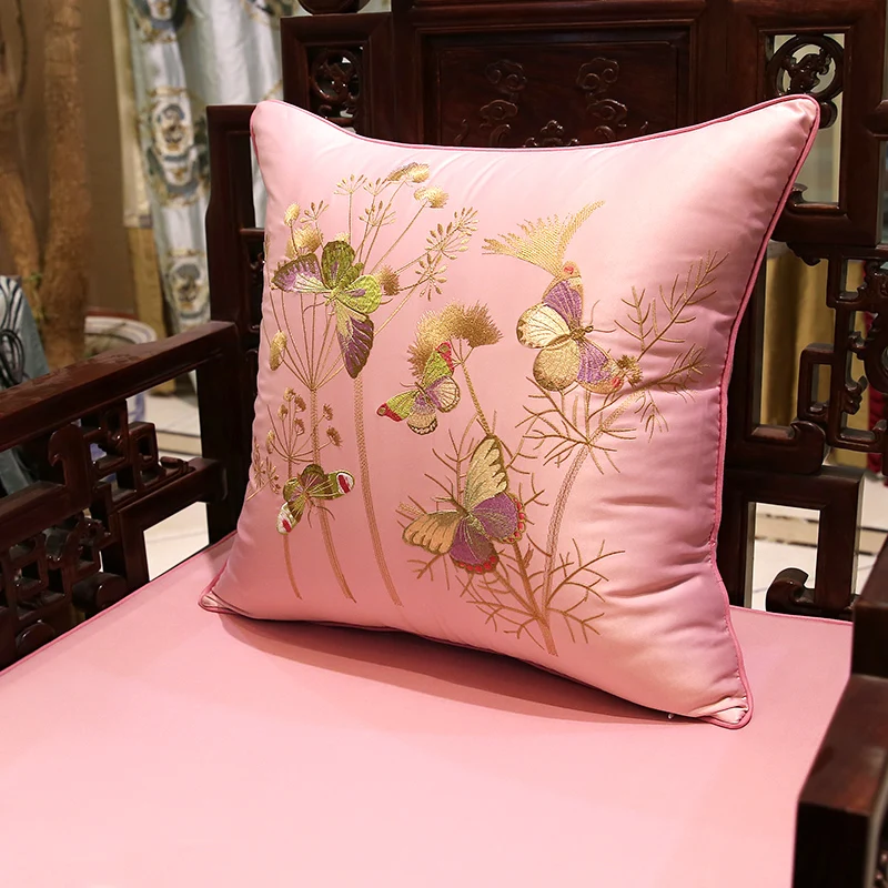 Butterfly Pillows Chinese Cushion Case Satin Embroidery Decorative Pillow Cover For Sofa Living Room Chair Home Decorations